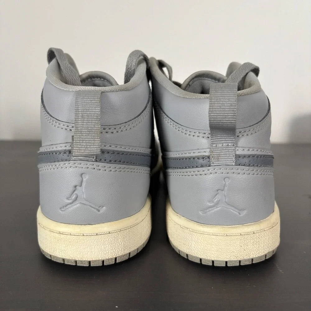 Air Jordan 1 Mid Wolf Grey‎ Aluminum Sneakers Shoes Size 3 Y
